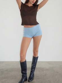 Women Y2k Micro Shorts Low Rise Stretch Lounge Booty Shorts Bottoms Cheeky Boyshort Cute Mini Shorts Casual Sleep Shorts Pants Rave Streetwear - Baby Blue - View 5