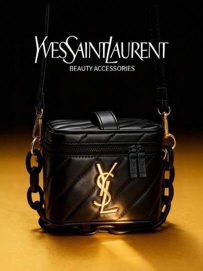 Yves Saint Laurent YSL Women's Black Square Shoulder Bag With Gold Logo, Suitable For Casual Daily Use, Great Christmas Gift