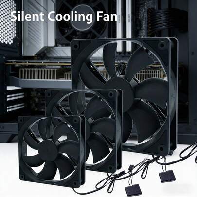 12厘米电脑机箱散热风扇，12V静音风扇，适用于台式电脑，8厘米/9厘米黑色扇叶，无灯风扇