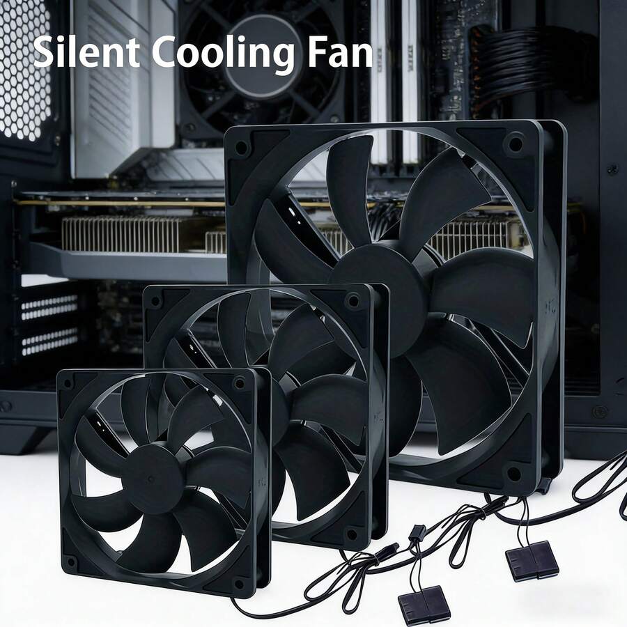 12厘米电脑机箱散热风扇，12V静音风扇，适用于台式电脑，8厘米/9厘米黑色扇叶，无灯风扇