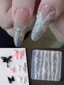 1个蝴蝶美甲3D硅胶雕刻模板 - 高品质柔韧硅胶超薄可重复使用DIY美甲工艺模具 - 無色 - 查看 1
