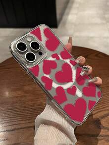 1pc Transparent Magnetic Protective Phone Case With Pink Heart Pattern, Magnetic Ring, Shockproof & Fashionable, Compatible With Apple 11, 12, 13, 14, 11 Pro Max, 12 Pro Max, 13 Pro Max, 14 Pro Max, XR, 15, 15 Pro, 15 Pro Max, 16, 16 Pro, 16 Pro Max, And Series