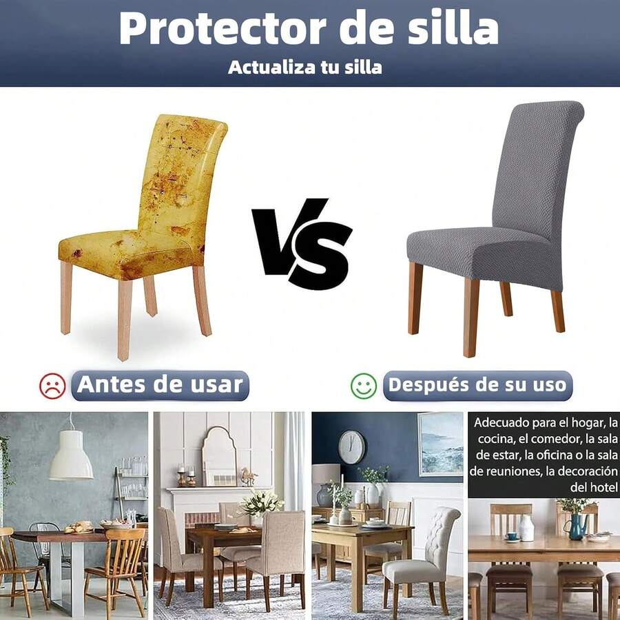 Paquete de 6 Fundas para Sillas de Comedor,Cubre Sillas elásticas y transpirable,íbles y lavables,antideslizantes,resistentes al desgaste,adecuadas para restaurante,hotel,comedor, ceremonia(gris) CFKS