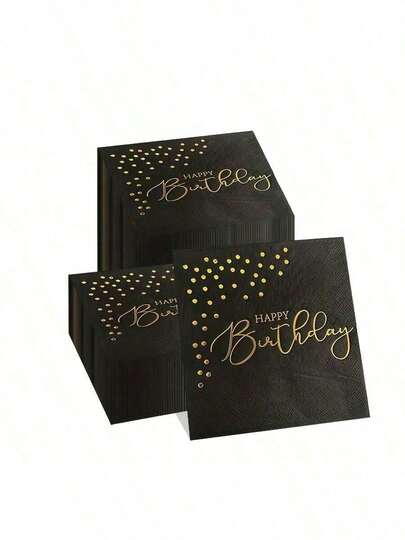 20pcs/40pcs/100pcs Happy Birthday Napkins, Black And Gold Foil Polka Dot Pattern Napkins, Suitable For Dinner, Picnic, Birthday Party And Other Occasions, Roostertail Birthday Party Decorations, Adult 18th, 21st, 30th, 40th, 50th, 60th, 70th Birthday Party Supplies