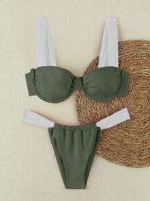 新款春夏性感休闲优雅绿白撞色沙滩度假派对约会比基尼泳衣（女款） - 彩色 - 查看 2