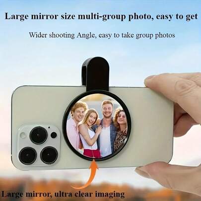 【高清后置自拍镜】适用于智能手机后置摄像头的高清后置自拍镜 | 无线电子配件，大镜面超广角，无需电池，轻松拍摄集体照，兼容和安卓手机，适用于冬季假期、旅行、创意摄影、社交媒体内容、Vlog、度假旅行工作室、户外直播、旅行Vlog视频录制、网红内容、手机配件、手机相机镜头、摄影配件