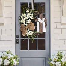 Easter Cross Wreath With Artificial Flowers, Bowknot, Vine Circle Pendant, Ribbon Decor - Multicolor - View 5