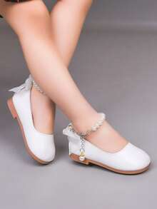 Girls' Beaded Peep Toe Shoes, New Spring/Summer Princess Soft Bottom Bowknot Shoes For Little/Big Kids - White - View 4