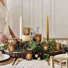 Kate Aspen - Juego de 6 portavelas votivas de Vidrio clásico y ámbar Juego de 6 - Juego de portavelas rústicos estriados decoración Bohemia Centro de Mesa de Boda decoración de Mesa de Cocina de - mbar - Ver 3