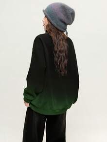 JUTU 女士休闲宽松撞色渐变圆领卫衣，春秋季度假款 - 820黑色 - 查看 2