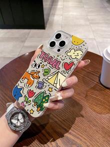 1pc New Beige IMD Glitter Phone Case With Cartoon Tent & Puppy Pattern, Anti-Drop Protection, Compatible With IPhone//OPPO/Vivo/Redmi//Transsion Series - Beige - View 5