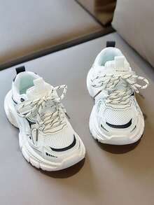 2025新款儿童厚底运动鞋，男女童网面透气运动鞋，魔术贴加厚鞋底防滑休闲鞋 - 白色 - 查看 5