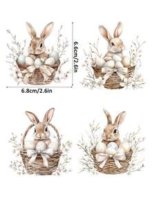 2 Sheets Spring Easter Bunny In Basket White Flowers Egg DIY UV DTF Rub On Transfer Stickers Crafts, Junk Journal, Tumbler Glass Jars, Coffee Mugs Cup Wraps, Bottles Vase, Laptops Phone Cases, Greeting Cards Decal Stickers, Illustration, Scrapbooking, Ornament Transfer Stickers, Home Decor, 6.8cm - Multicolor - View 2