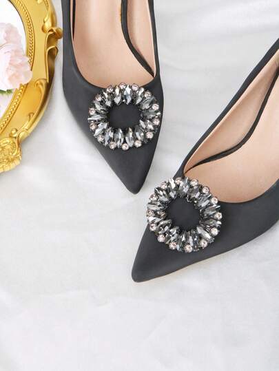 2 st. avtagbara gör-det-själv-skotillbehör, strassmetall svart fyrkantigt och runt spänne dekor för eleganta höga klackar, modeaccessoarer för dampumps, finskor, brudskor