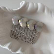 醋酸纤维心形发梳，多色玳瑁纹透明材质，防滑密齿，适合刘海/盘发，日常、约会、派对发饰，情人节礼物，头部饰品，头饰，侧梳 - 彩色 - 查看 9