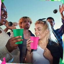 30 Pcs Cup Table Tennis Game Set 22 Plastic Party Cups 15 Oz And 8 Black Balls Reusable Pink And Green Cups Ball Game Drinks Picnics Birthday Halloween New Year Party Games Favors - 30 + Pink and Green + Classic - View 7