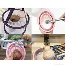 Limpiador de brochas de maquillaje, Alfombrilla de silicona para limpiar brochas, Recipiente para limpiar brochas, Herramienta de limpieza plegable, Tubo de almacenamiento para limpiar borlas, Portátil para viajes - Multicolor - Ver 6