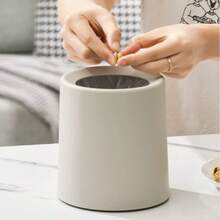 1pc Nordic Style Minimalist Round Trash Can For Living Room, Bedroom, Kitchen, Bathroom, Office, Stylish Waste Bin (Matching Desktop Trash Can Also Available For Makeup Desk, Office Desk, Dining Table, Coffee Table, Etc.) - White - View 4