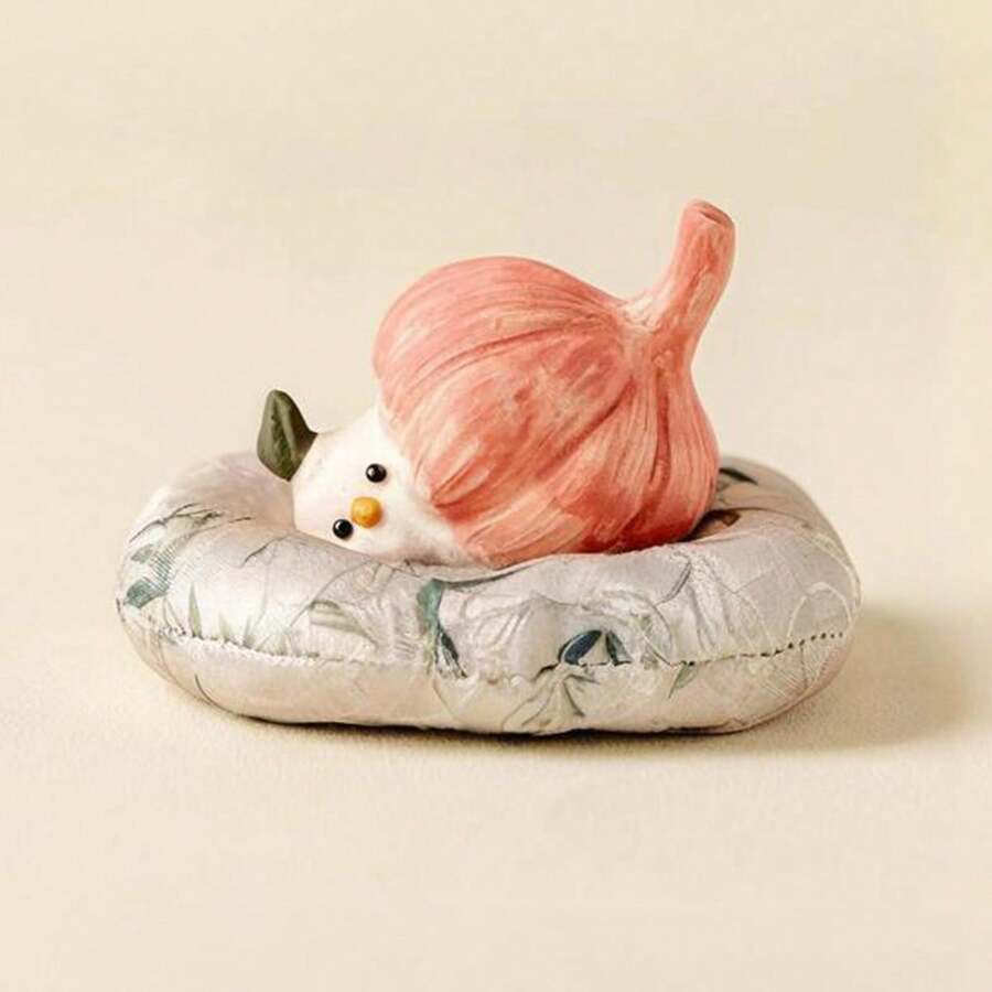 Figura de pájaro con ajo, adorable mascota china de té, pequeña estatua de resina, decoración de escritorio para amantes del té, hogar y oficina. - marrón rojizo - Ver 1
