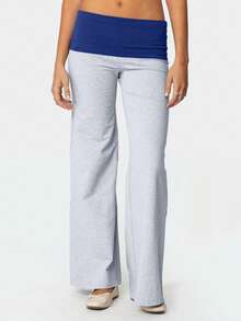 Women Fold Over Yoga Pants Low Rise Solid Color Stretch Casual Straight Wide Leg Palazzo Pants Loose Fit Comfy Flared Leggings Gym Lounge Pants Bootcut Bell Bottoms Baggy Sweatpants Teen Girl Back To School Bottoms Y2k Streetwear - 深淺灰色 - 查看 1