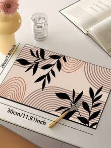 1pc Silica Gel Kitchen Floor Mat, Light Base Color Paired With Black Plant Branches Decor, Interspersed With Brown-Orange And Gray Concentric Circle Patterns, Overall Fresh Natural Plant + Geometric Element Combination Style, Soft Color Tone With Lively Natural Feel - Multicolor - View 16