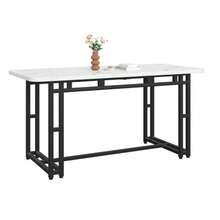 140x80cm Lightweight Luxury Dining Table (1-Pc), Metal Frame, Rectangular Dining Table, Modern Kitchen Table With Metal Legs For Dining Room/Living Room, Black Table Legs - Black and White - View 1