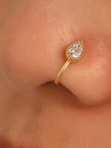 S925纯银几何水滴闪电鼻环/夹式穿孔饰品