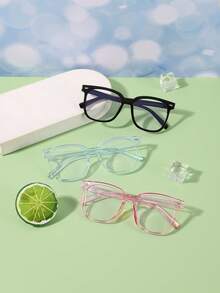 3副男女童8-14岁聚碳酸酯方形大框防蓝光眼镜镜片，适合学生佩戴，时尚简约，适合户外日常阅读。 - 彩色 - 查看 14