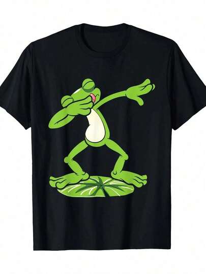 Camiseta de Hombre con Diseño Divertido de Rana Dabbing - 100% Algodón, Manga Corta y Corte Relajado de 180g, Estampado Vibrante para Amantes de Anfibios y Aficionados al Baile