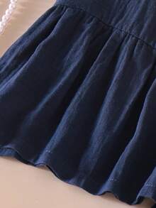 2件套少女休闲简约风彼得潘领收腰上衣和长裤套装，夏季 - 寶藍色 - 查看 6