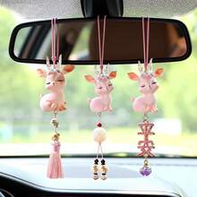 New Cute Pink Deer Car Pendant - Rear View Mirror Decor, Handmade Premium Car Interior Accessory, Gift For Her