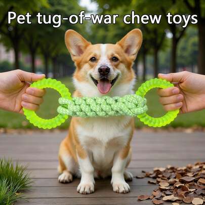 中小型犬绳索玩具，带防滑手柄 - 坚韧耐用，耐咬宠物玩具，自由设计，清洁牙齿，维护口腔健康，适合中小型犬 - 非常适合拔河和捡球游戏，是爱啃咬的狗狗的理想选择，趣味宠物玩具，耐用混合材料，易于清洁，结构坚固，适合活跃的宠物。