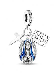 1颗925纯银玛丽十字架吊坠珠，适合女士手链、手镯DIY饰品制作及日常搭配，适合女孩佩戴