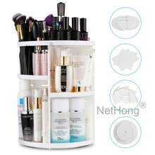 Large Makeup Organiser 360° Rotating Dressing Table Cosmetic Storage Box - White - View 2