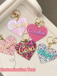 1pc Personalized Acrylic Heart Shaped Keychain, Customized Love Heart Keyring, Name Customized Keychain, Laser Cut Keychain, Valentine's Day Gift, Name Bag Keychain Accessory - Multicolor - View 1