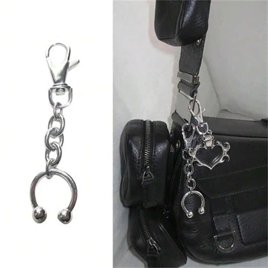 1pc Retro Korean Style Horseshoe Key Chain, Stainless Steel Y2K Keychain, Unique Accessory For Bag - Silver - View 1