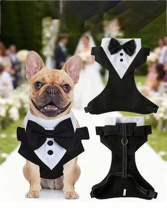 1pc Dog Wedding Attire - Wedding Companion Vest For Dog, Detachable Dog Collar, Formal Suit Bow Tie, Tie For Pet, Pet Chest Harness