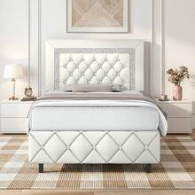 Twin/ Full/ Queen/ King Size Bed Frame, Upholstered Bed Frame With Diamond Headboard And Footboard, Pearl White/ Beige/ Black/ Grey/ Pink/ Purple/ Green - 白色 - 查看 14
