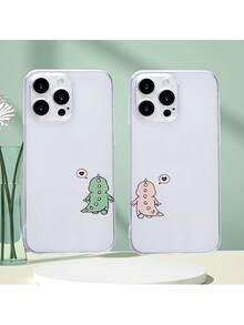 2 件装情侣恐龙爱心可爱图案透明全包防摔 TPU 简约手机保护壳，兼容 11/12/13/14/15/16/17 Pro Max、A5/54/53/52/51、S25/24/23/22/21 系列 - 彩色 - 查看 24