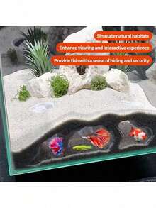 3D打印鱼缸洞穴隧道 - 适合鳅鱼、清道夫、虾类的隐蔽装饰 | 下沉式底座 + 观察孔 | 兼容底砂 | 为达到最佳效果，建议用沙子或重物压住（请注意：由于3D打印工艺，可能会出现轻微不平整，感谢您的理解） - A - 查看 4