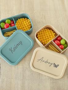 Personalizowane silikonowe pudełko na lunch, przenośne pudełko bento z możliwością personalizacji, niezbędne na powrót do szkoły, unisex, 3-komorowe, wygodne do przechowywania posiłków, odpowiednie do pracy, nauki i noszenia na świeżym powietrzu, oszczędzające miejsce, modne, prezent na powrót do szkoły - Wielokolorowe - Zobacz 4