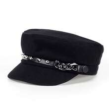 1Piece Men Black Rivet Studded Chain Fiddler Cap Cabbie Hat Outdoor Sunscreen Leisure Hat Spring Autumn Travel Tourism Beach Vacation - 彩色 - 查看 1