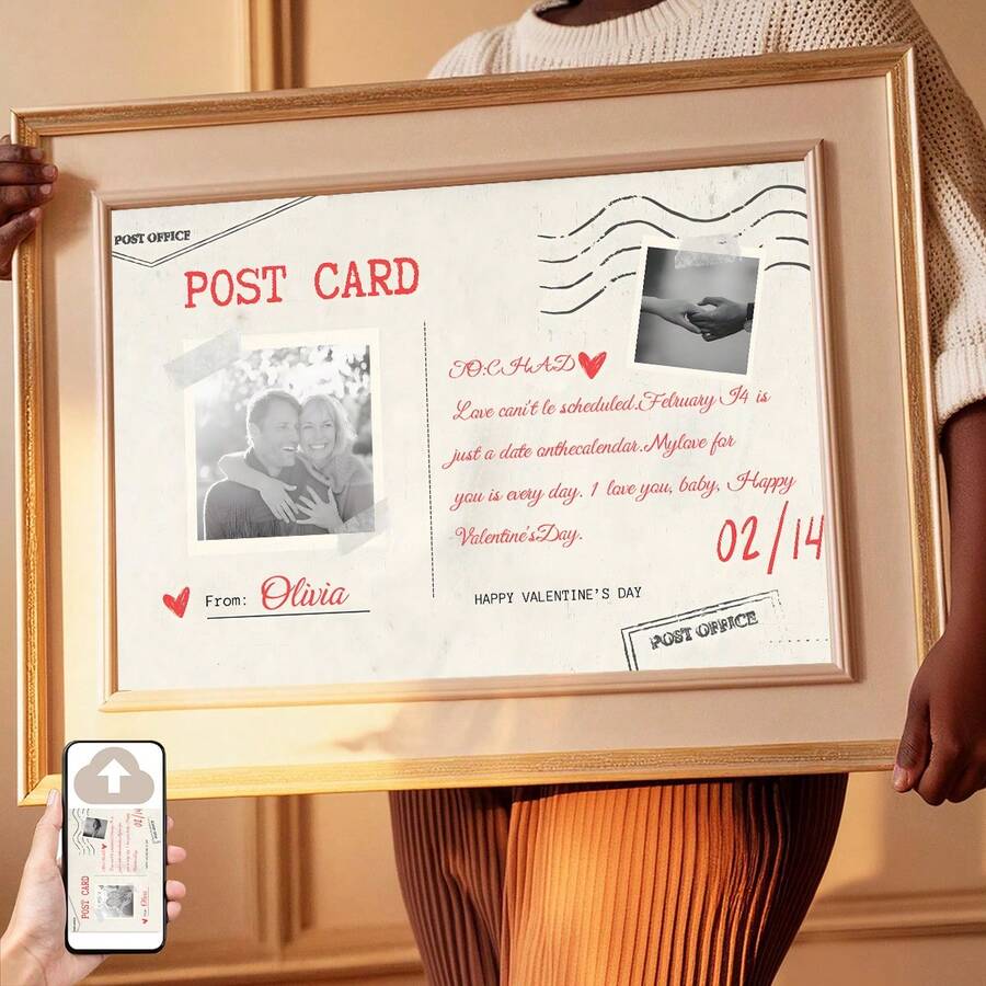 1pc Customizable Valentine's Day Postcard, Vintage Style Love Theme Customized Poster, Can Add Photos, Customizable Items, Room Decor, Room Decor Accessories. Frame Optional