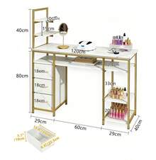 Minimalista Mesa Manicura Estética Unas 3 Cajones+estantería - Blanco - Ver 3