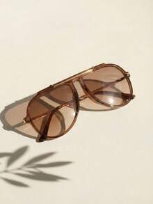 1 Pair Women's Metal Oval Frame Retro Double-Bridge Fashion Aviator , Suitable For Vacation, Beach, Women's Fashion Glasses, Summer Beach Vacation, Outdoor, Travel - Light Brown - View 3
