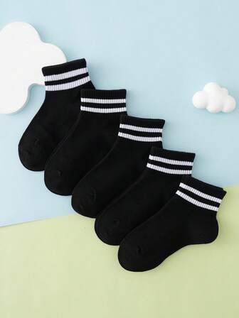 5 pares de calcetines de unicolor con doble raya de malla para niños/estudiantes
