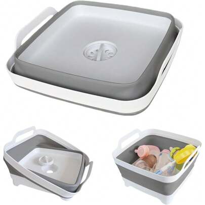 Collapsible Baby Bottle & Dish Washing Basin - 2.4 Gallon Portable Sink For RV, Camping, Travel | Space-Saving, Leak-Proof Wash Tub (Gray)