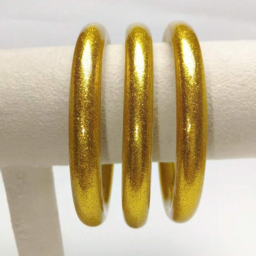 3件/組新款奢華迷人9mm圓形手環,高品質柔軟矽膠手鍊,亮面果凍手環,女性禮物 - 彩色 - 查看 1