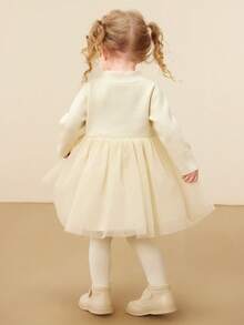 mini bala Girls Tulle Dress Winter 2026, Sweet Princess Mock Neck Dress - Milky White - View 3