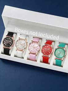 Bộ 10 chiếc đồng hồ nữ dây da PU nhiều màu sắc, kiểu dáng thời trang thường ngày, số La Mã, máy quartz, thích hợp đeo hàng ngày hoặc làm quà tặng ngày lễ. - Hoa hồng vàng - Xem 2